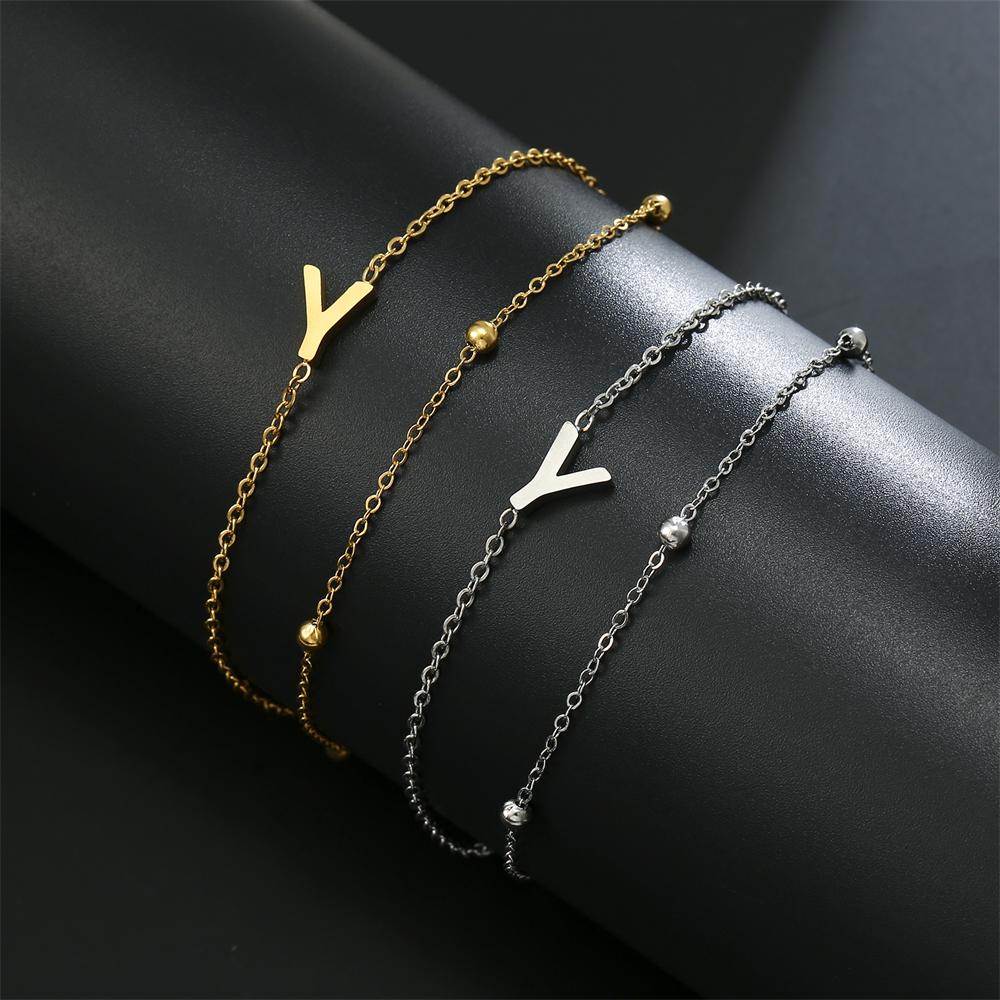 Cazador Stainless Steel Initial Letter Double Chains Bracelet for Women A-Z Alphabet Jewelry 2026 Bracelet On Hand Birthday Gift