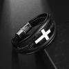 Stylish Braided Multi-Layered Leather Cross Bracelet for Men Fashion Magnetic Bracelet Casual Amulet Accessory