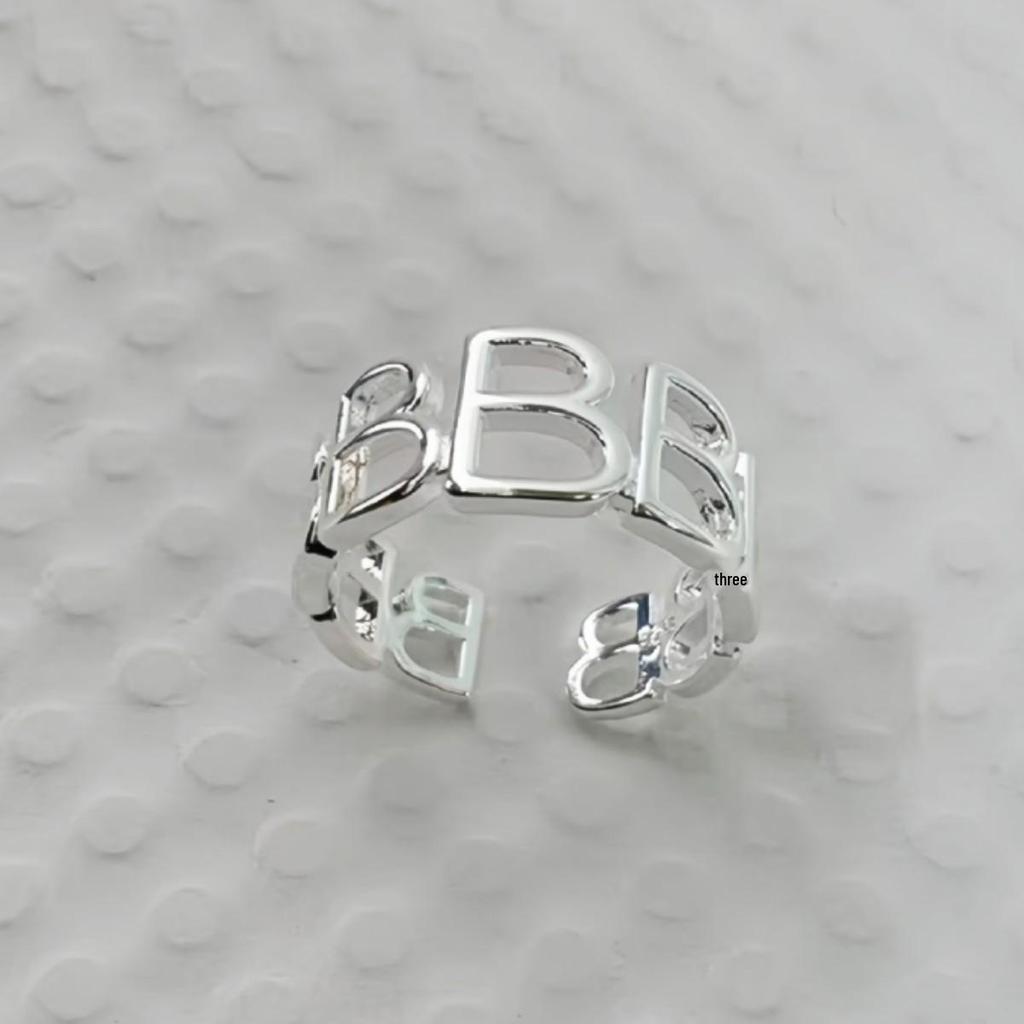 Retro INS Style B Letter Hollow Ring for Women - European American Design