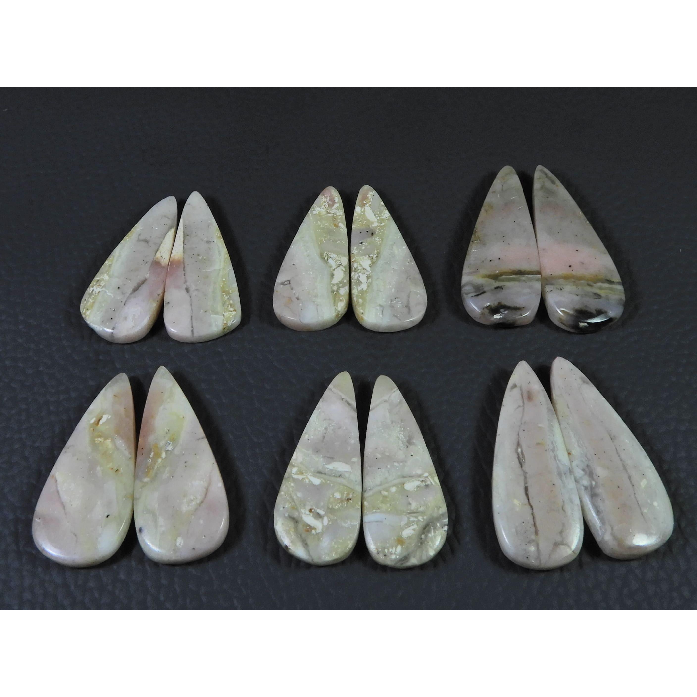 

149Cts. Natural Pink Opal Matched Pair Pear Cabochon Gemstone 6Pair Lot C-451