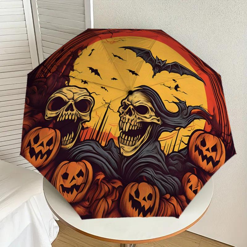 

1pc Halloween Spooky Night with Pumpkins and Skulls Umbrella with Plastic Handle,Suitable for All Seasons Home Travel Outdoor UmbrellaDD1292