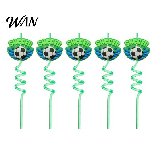 Colorful Spiral Straw 5Pcs Soccer Straws, Reusable Drinking Straws for National Flag Birthday Party, Football Theme Party Celebration Beverage