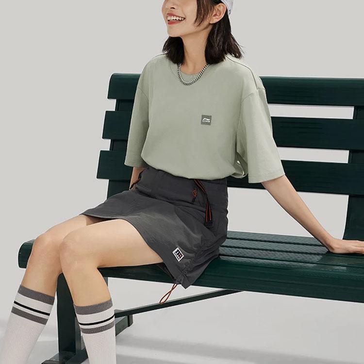 Li-Ning Soft Comfortable Loose Versatile Round Neck Pullover Short Sleeve T-Shirt Unisex Tops Dry-Grass-Gray AHSU743-12