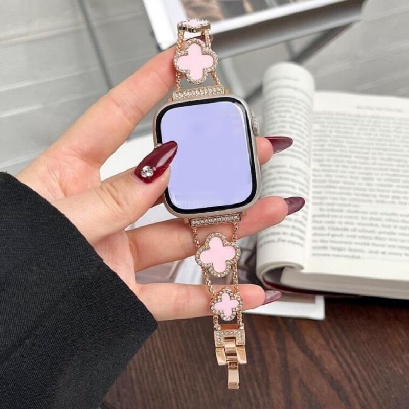 

Ремешок для часов Роскошные ремешки для часов с бриллиантами для Apple Watch Ремешки Bling Metal Four-Leaf Clover для iwatch Браслеты Ultra 9 8 7 6 Apple Watch 38 40 41mm