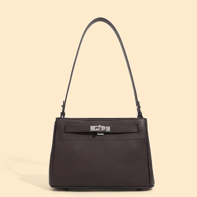 Simple Casual Small Square Bag Versatile Cowhide Lock Shoulder Messenger Bag