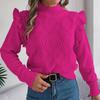 Women's Solid Color Fungus Edge Long Sleeve Stand-up Collar Pullover Sweater
