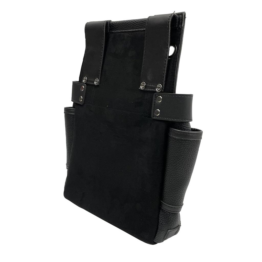 SK11 Black Nail Bag, 2-Tier, Swing Pocket Design, Reinforced Bottom, Leather-Like Fabric, Black Plated Hardware, SSL-NB-11