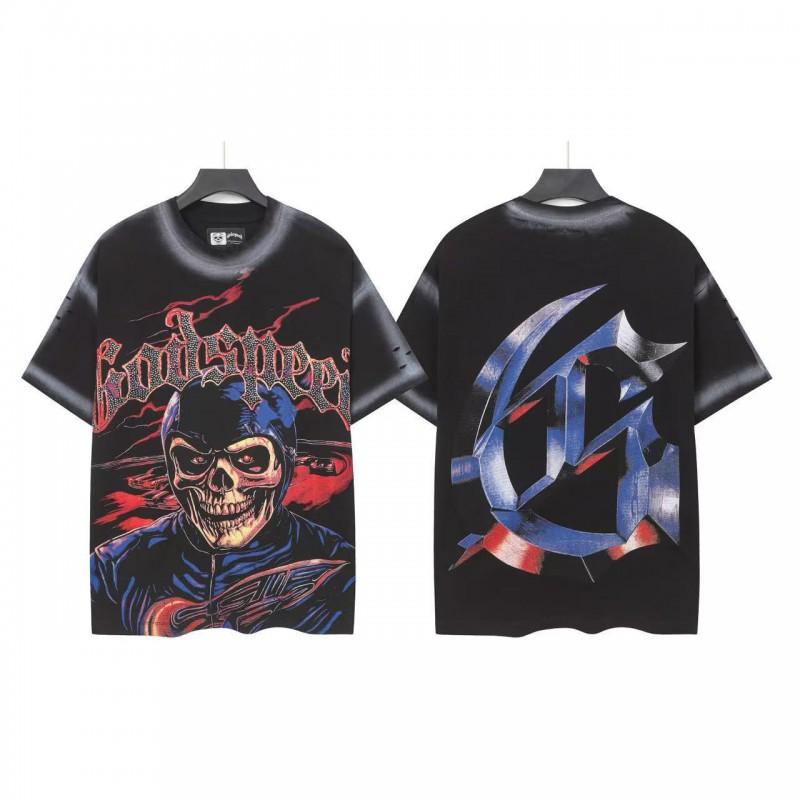 Mens Oversized Graphic Tee With Skull Print Washed Vintage Cotton T-Shirt Loose Fit Short Sleeve Crew Neck