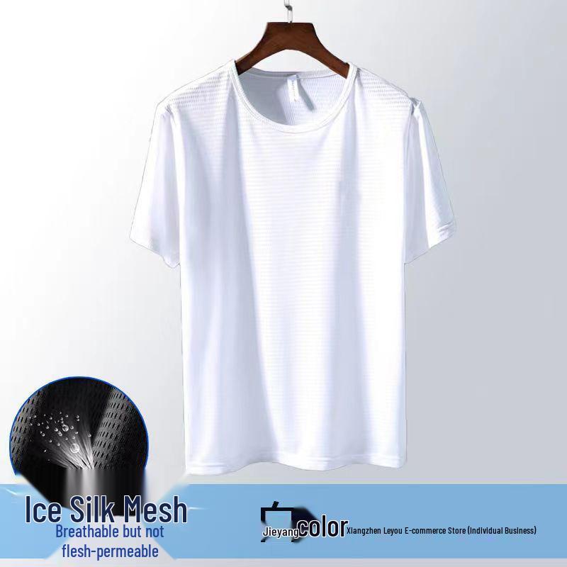 Men's Summer Ice Silk Mesh Quick Dry Short Sleeve T-Shirt - Breathable, Loose Fit, Plus Size Casual Sportswear