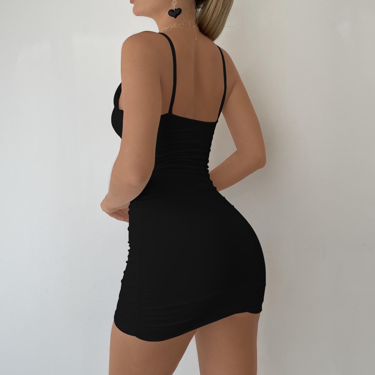 

2026 Summer Women s Sexy V-neck Spaghetti Strap Hollow-out Pleated Dress Large чорний