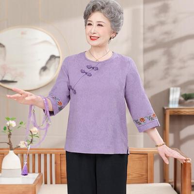Elderly Women's Breathable Casual Round Neck Shirt