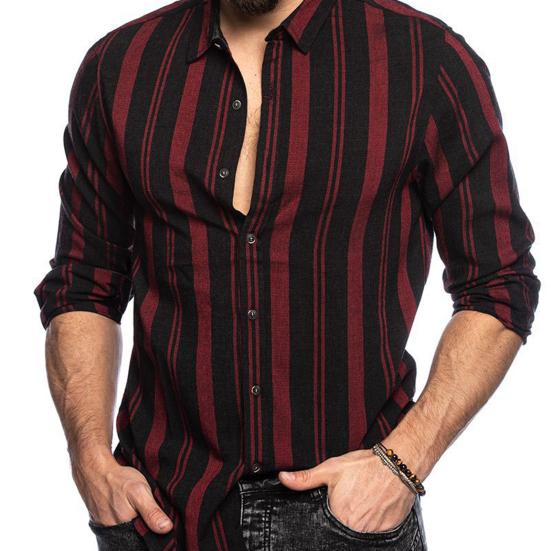 Skjorte for menn Stripete fargematchende turn-down krage Single-breasted cardigan Slim Fit Tynn Myk Pustende Langermet Streetwear Herre-topp