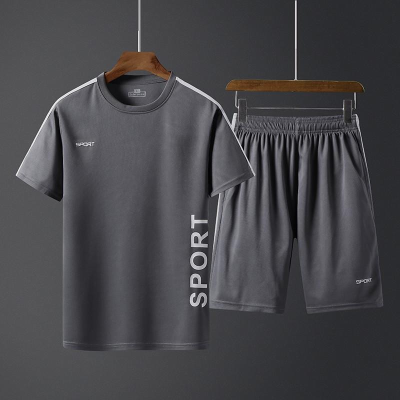 Mens Sportswear Set Short Sleeve Quick Dry Gym Training Tracksuit Breathable Athletic Wear Workout