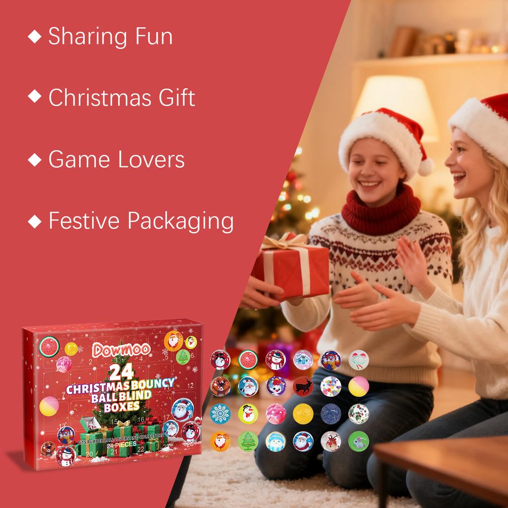 Dowmoo 24 Christmas bouncy ball blind boxes, holiday gifts suitable for game lovers, adult and children's toys