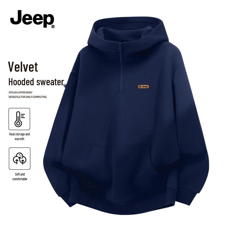 JEEP Men s Winter Plush Hooded Half-Zip Sweatshirt M