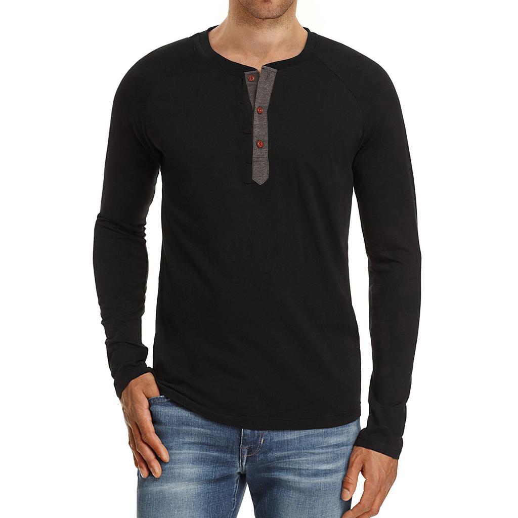 Men's Fashion Casual Front Placket Long Sleeve Color Cotton T-Shirts