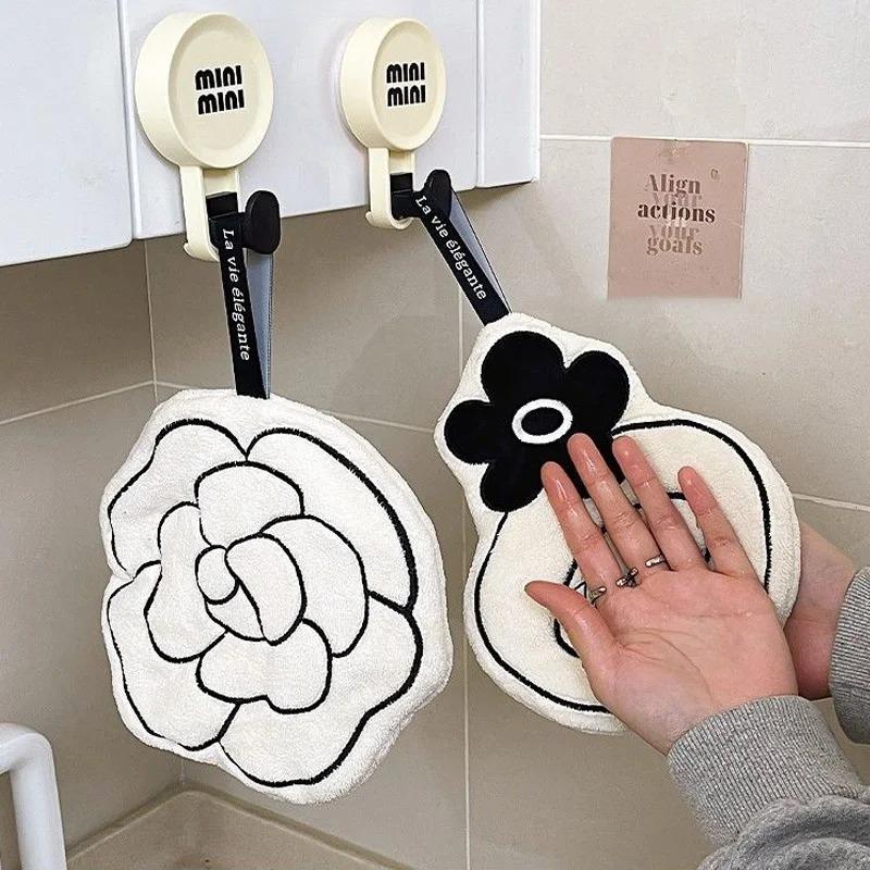 Soft Skin-Friendly Hanging Hand Towel Thickened Double Layer Absorbent Quick Dry Towel for Kitchen Bathroom Cleaning and Face Washing