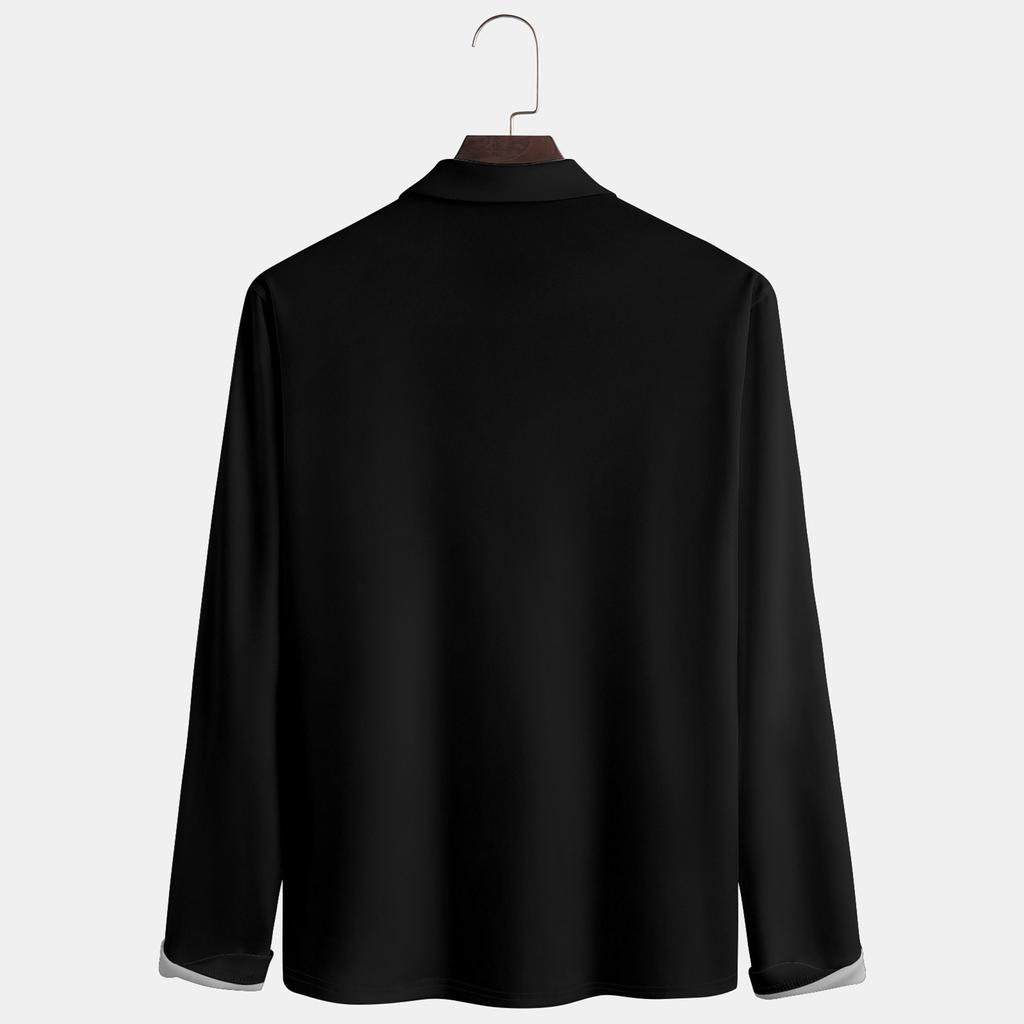 Herren-Revers-Langarm-bedrucktes Freizeit-Oberteil, lockeres Sport-Revers-Hemd