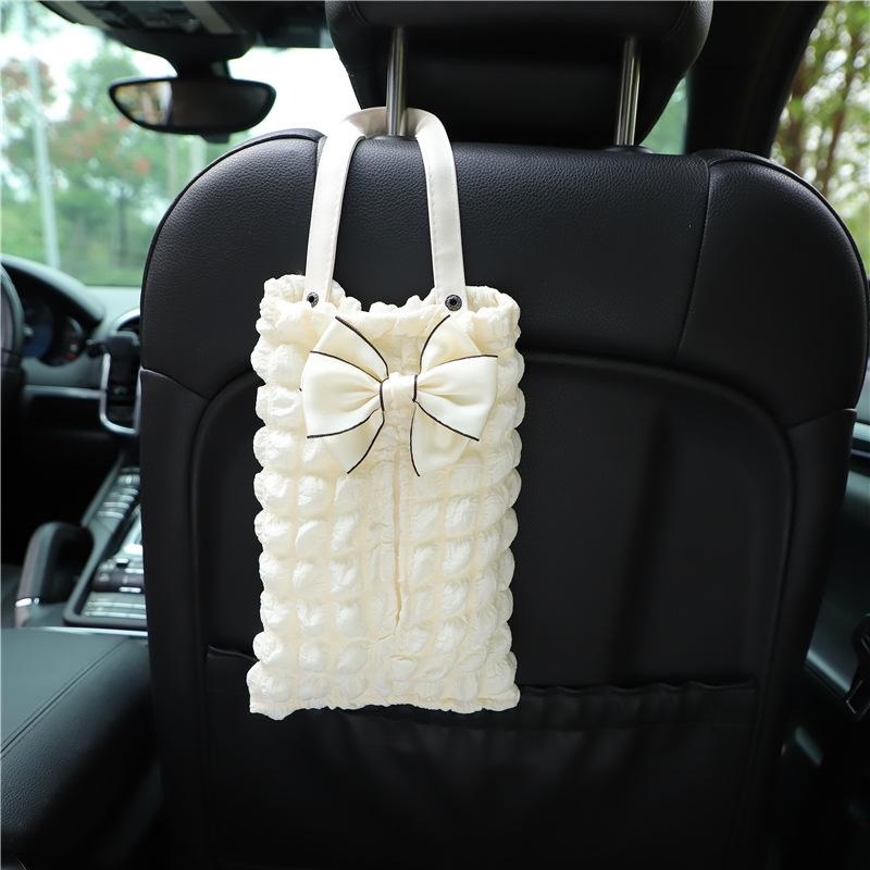 New Car Tissue Box Temperament Puff Grid Car Seat Hanging Paper Drawer Cartoon Bear Car Tissue Drawer