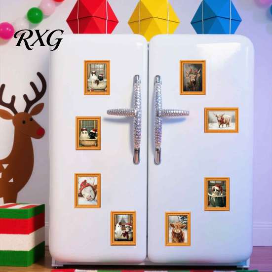 Christmas Gift for Family Halloween Refrigerator Magnets, Cute Cat Ghost Bathing Picture Frame Retro Funny Home Decorations Highland Cow Magnetic
