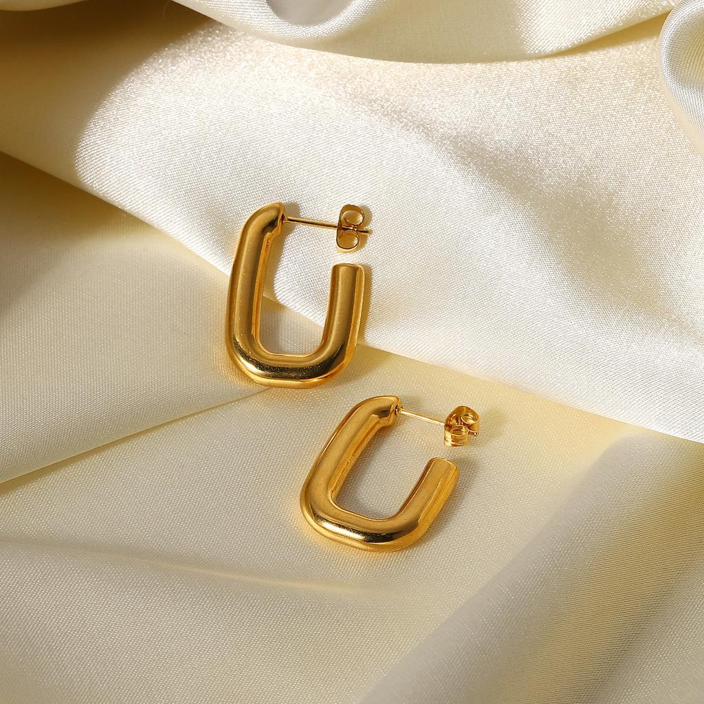 Fashion Trendy  Gold Plated Stainless Steel Jewelry Gift Charm Geometric Square Opening Earrings For Women