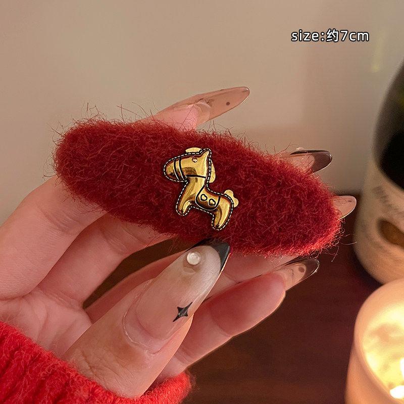 New Year's red atmosphere wool natal year pony hairpin exquisite BB clip versatile hair accessories woman