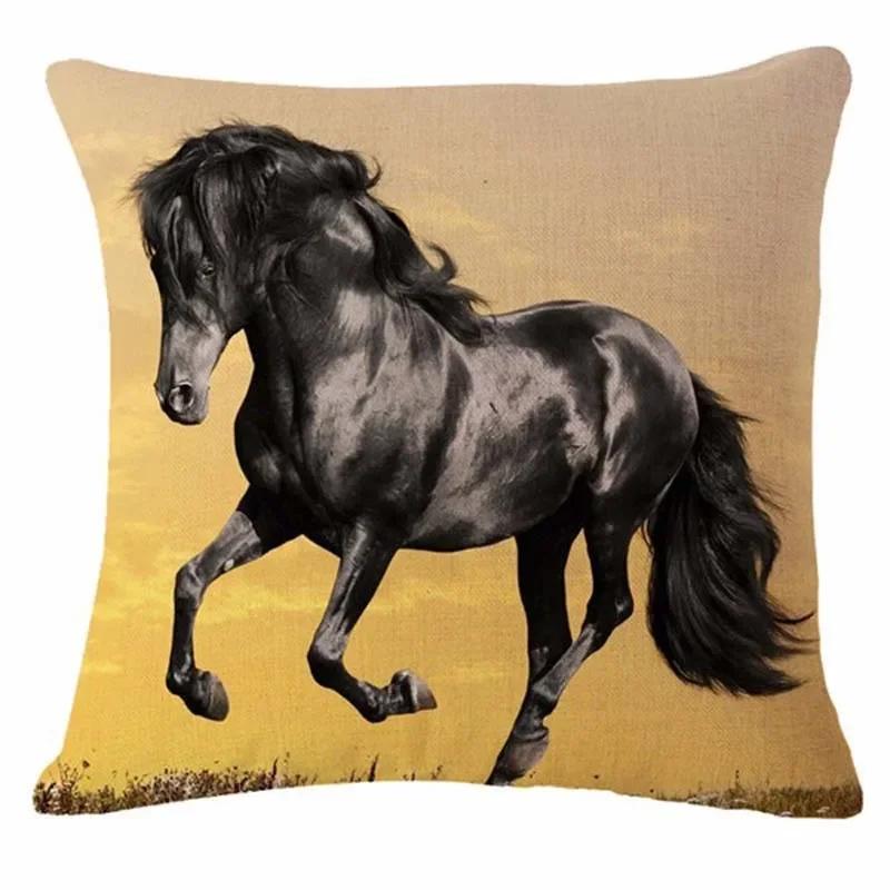 18'' Square Horse Printed Cushion Cover Vintage  Linen Square Pillow Cover  Covers Customized Drop Shipping