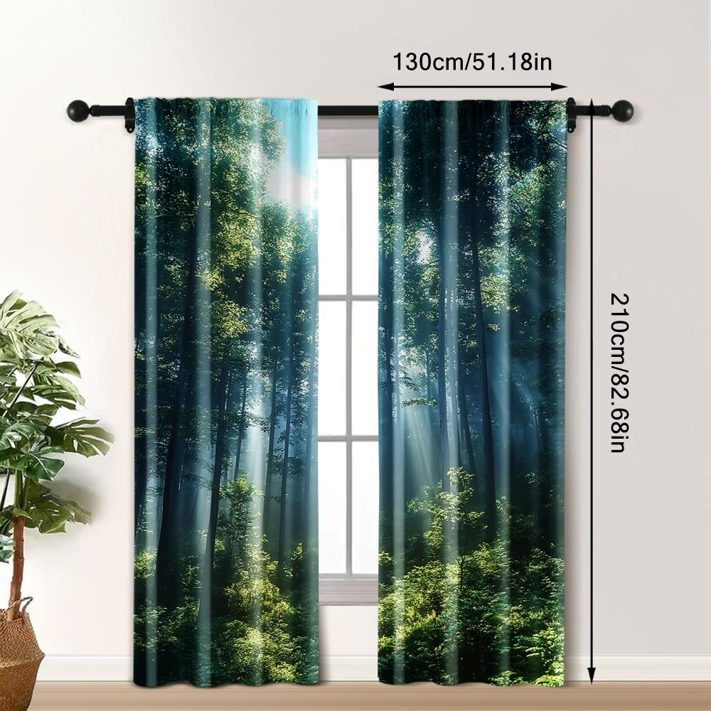 2pc,  Curtain Forest Scenic Versatile Durable Polyester,Without Electricity Festive Wall Decor Perfect for Holiday Decorations