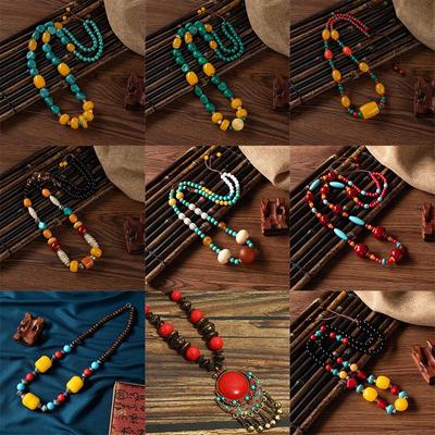 Collana con Ciondolo in Ambra Stile Etnico Tibetano per Uomo e Donna