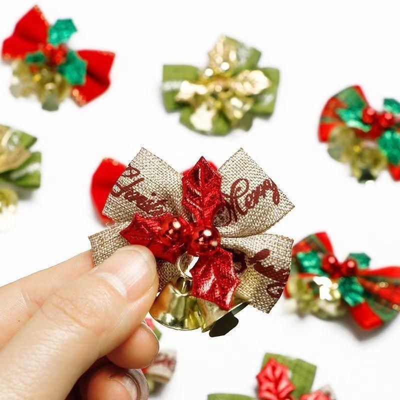Mini Christmas Bows - Red & Green Holiday Decorations, Glossy Accent Center, Year-Round Use for Halloween, Thanksgiving, New