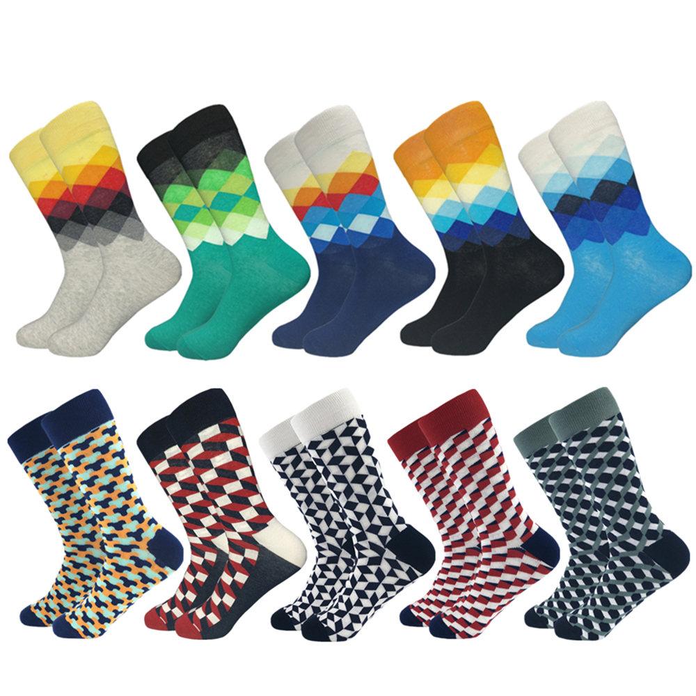 Classic  Men Socks Casual Gentleman High Quality Color Puzzle happy Socks Business Party Dress Cotton Socks for Men