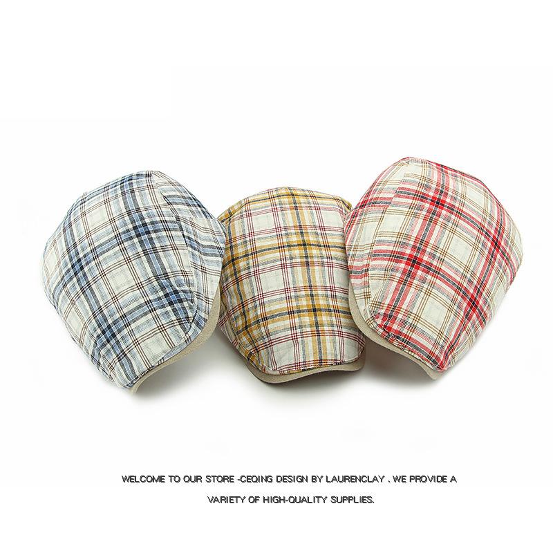 Spring Summer Thin Plaid Beret Women's British Retro Paintsman's Cap Forward Cap Men's Peaked Cap