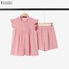 Women Short Sleeve Blouse and Shorts Summer Two Piece Suit Sets