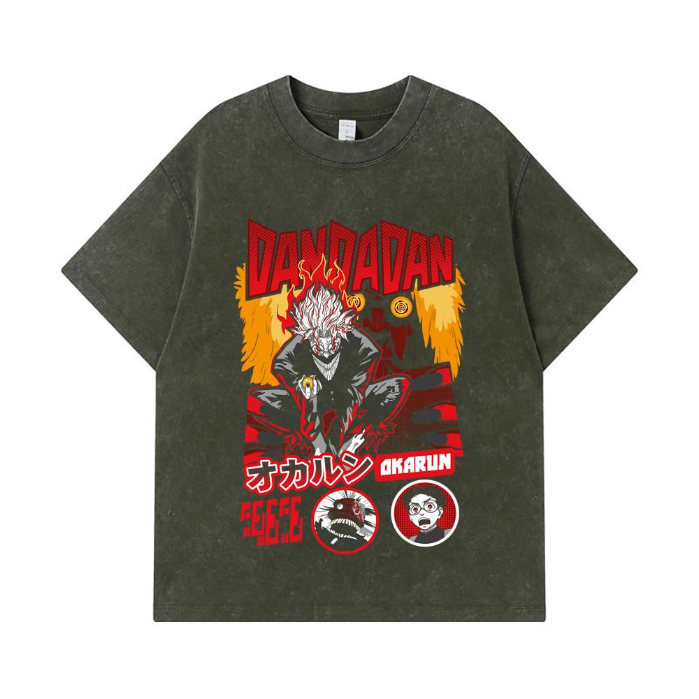 

275 GSM Washed T-shirts 100% Cotton Dandadan V26 Okarun Turbo Print Unisex Heavy Cotton T Shirt S