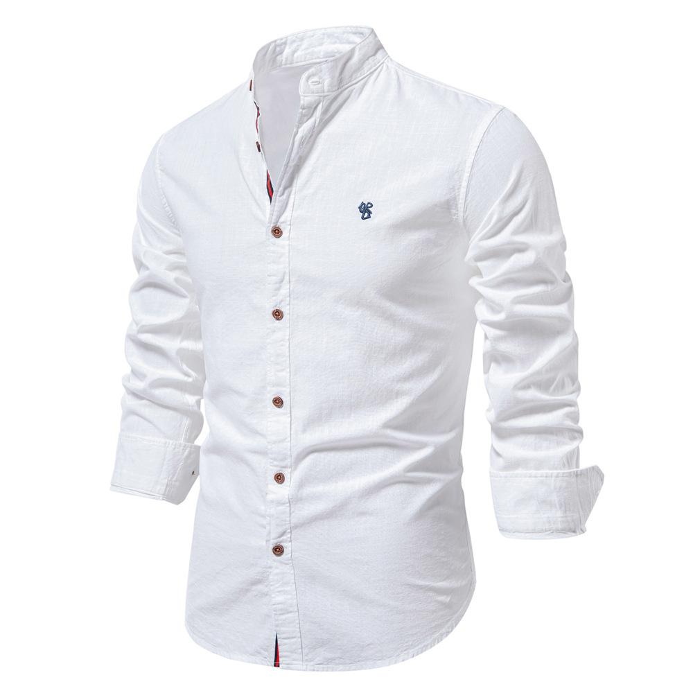 Spring And Summer New Trendy Business Shirt Men'S Cotton And Linen Casual Japanese Fashion Solid Color Long-Sleeved Shirt Men'S Beauty Size