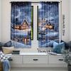 2pcs Snowy Cottage Christmas Curtains Cozy Design Polyester Window Decor for Holiday Living Room Bedroom Rod Pocket Curtains