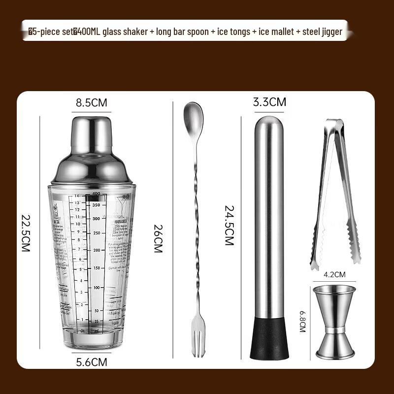 Qiwei Glass & Stainless Steel Cocktail Shaker Set