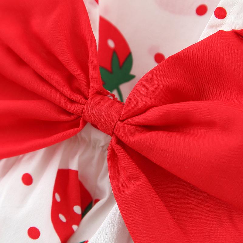 A732 Kleid mit Erdbeerdruck mit Hut – Frisches Kleid für Kleinkind-Babymädchen