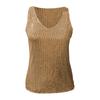 Women Tops Deep V-Neck Sparkling Sequins Design Sleeveless Vest Loose Fit Party Camisole Nightclub Wear