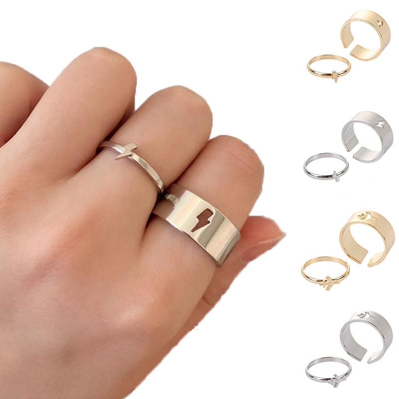 Lightning Bolt Couple Promise Ring Set 