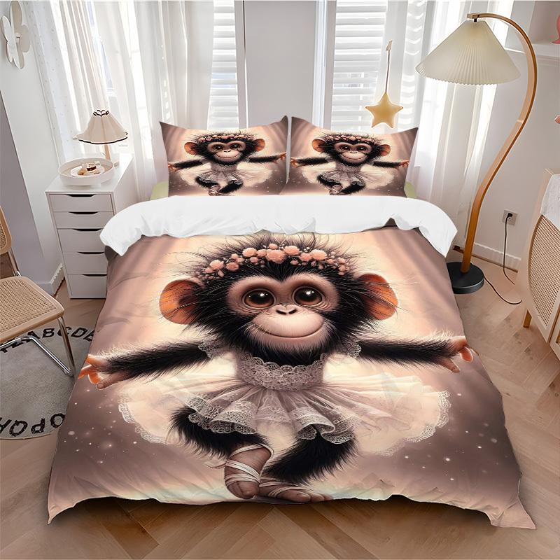 3pcs Anime Monkey Ballerina Bedding Set - Includes One Quilt Cover and Two Pillowcases (No Core) - Home Decor, Festival Gift, Polyester Fabr