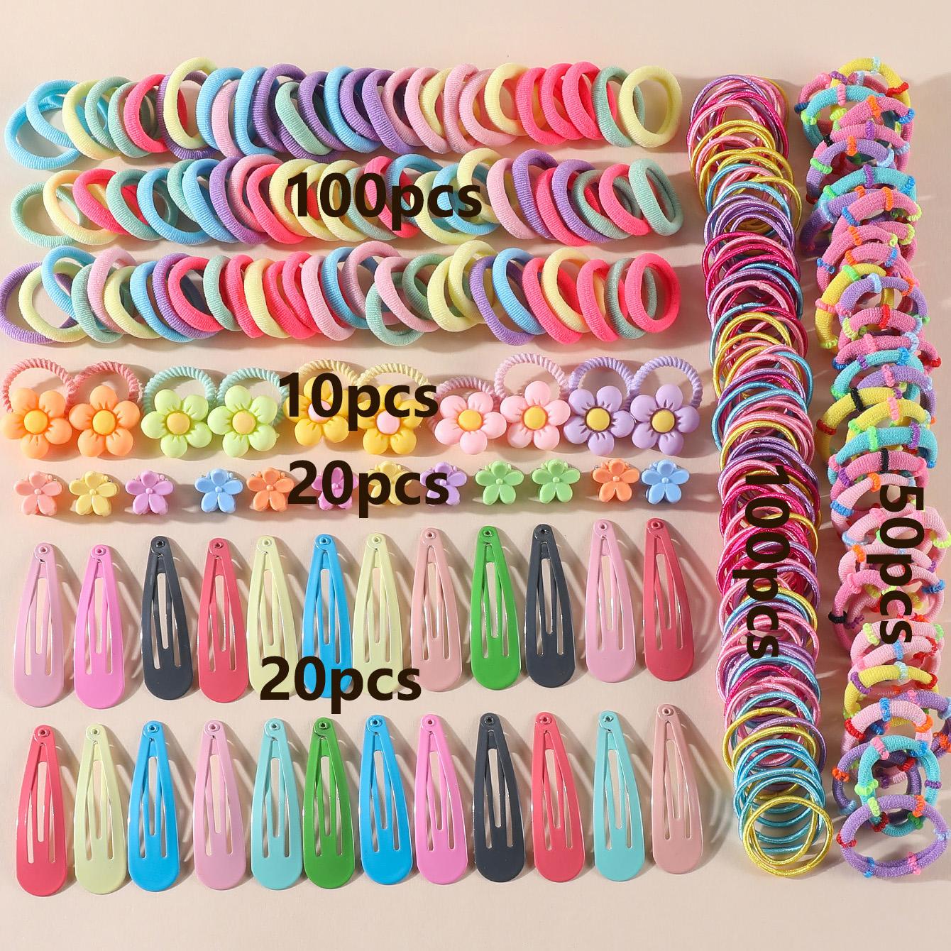 

Набор аксессуаров для волос для девочек 300 шт. Конфетные цвета Эластичные резинки для волос Милые заколки для волос в виде цветов Детская резинка для хвостика Заколка для волос BB