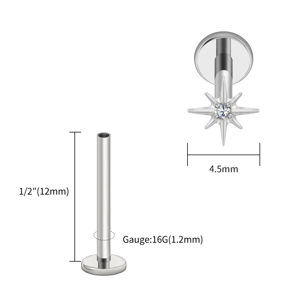 Right Grand ASTM F136 Titanium CZ North Star Flat Back Earring 16G Tiny Starburst Helix Cartilage Stud Earlobe Piercing Jewelry
