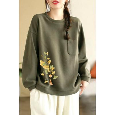 Pullover Pocket Sweatshirt Women's Autumn and Winter New Literary Western Style Versatile Top