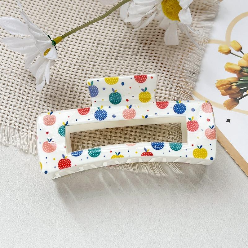 Uv-printed Square Hair Clips with A High-end Look. The Shark Clip Is Half-tied At The Back of The Head