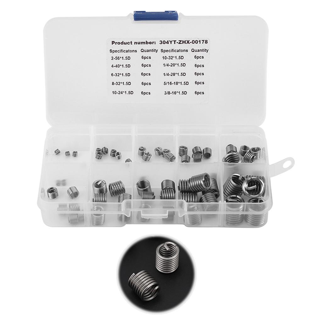 60pcs 304 Stainless Steel Wire Screw Sleeve Thread Repair Insert Assortment Kit