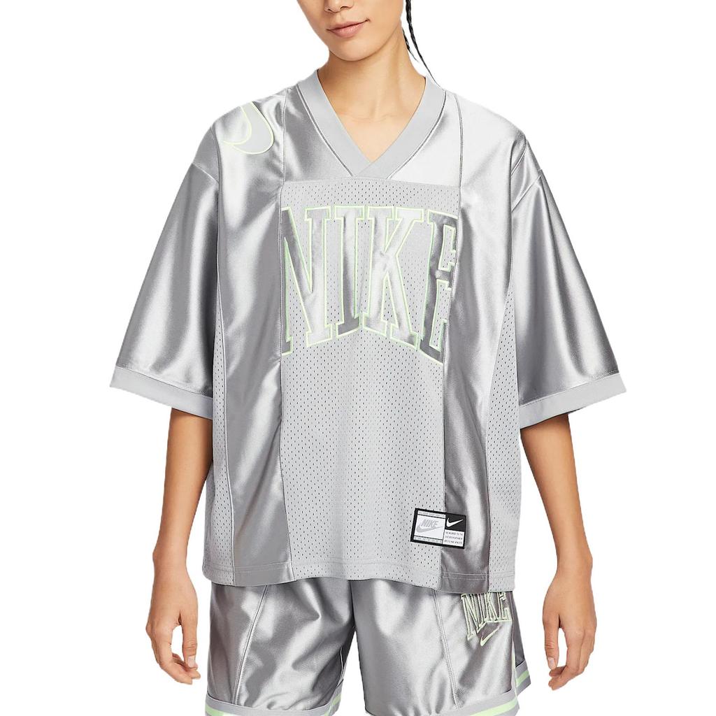 Nike Sportswear Comfortable Fashion Casual Versatile Basketball Jersey Women Tops Light-Smoke-Grey Pale-Yellow-Green HJ0281077