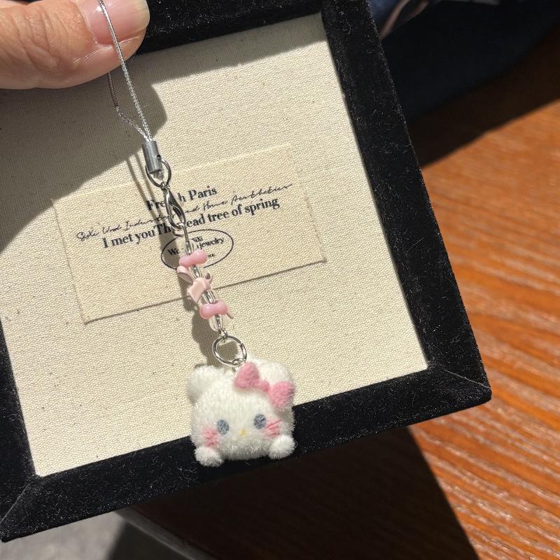 Cartoon Flocking 3D Hello Kitty Pendant Keychain Kawaii Phone Chain Pendant Backpack Hanging Decoration Accessories Gifts