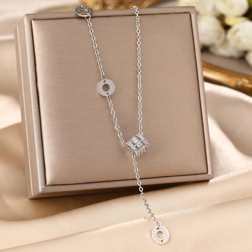 Women's Silver Titanium Steel Necklace with Micro-Inlaid Zircon - Elegant, Durable Clavicle Chain Jewelry