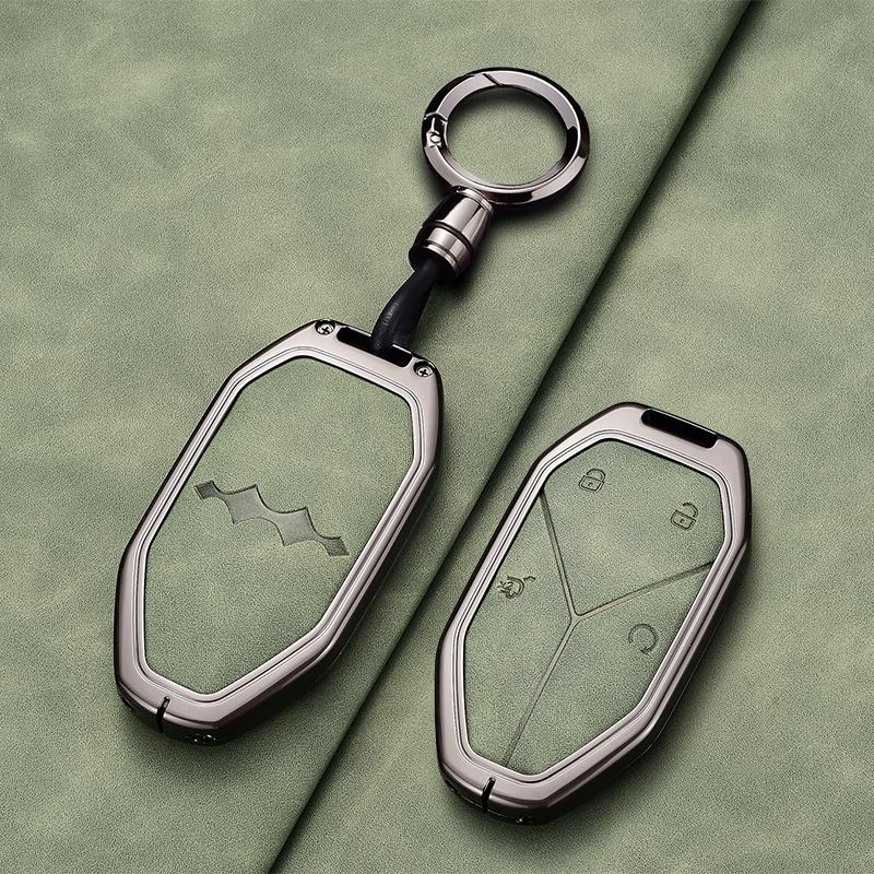 For BYD Formula Leopard 5 8 3 Ti3 Car Key Case Zinc Alloy Leather Key Shell Fob Cover Protection Keychain Holder Car Accessories